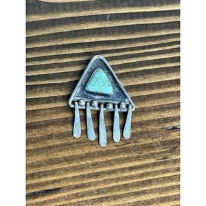 Vintage Unusual Navajo Sterling Silver Turquoise Dangle Pendant Unmarked Unique